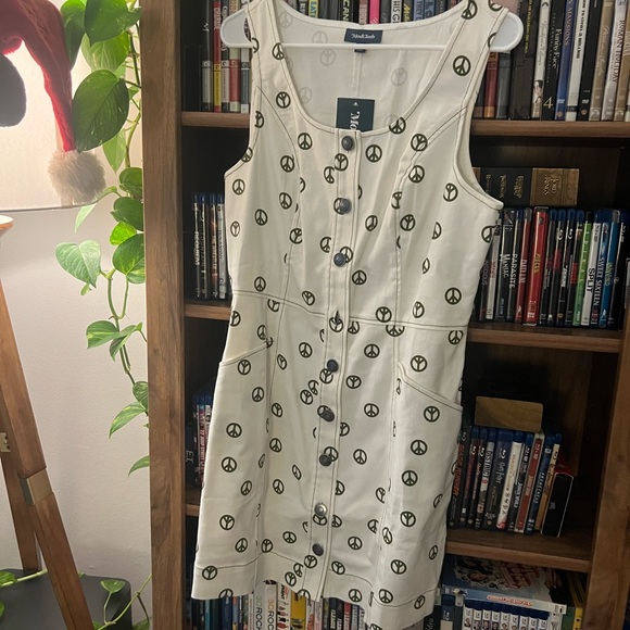NWT Modcloth Peace Sign Sleeveless Mini Button Up Dress - Picture 3 of 6